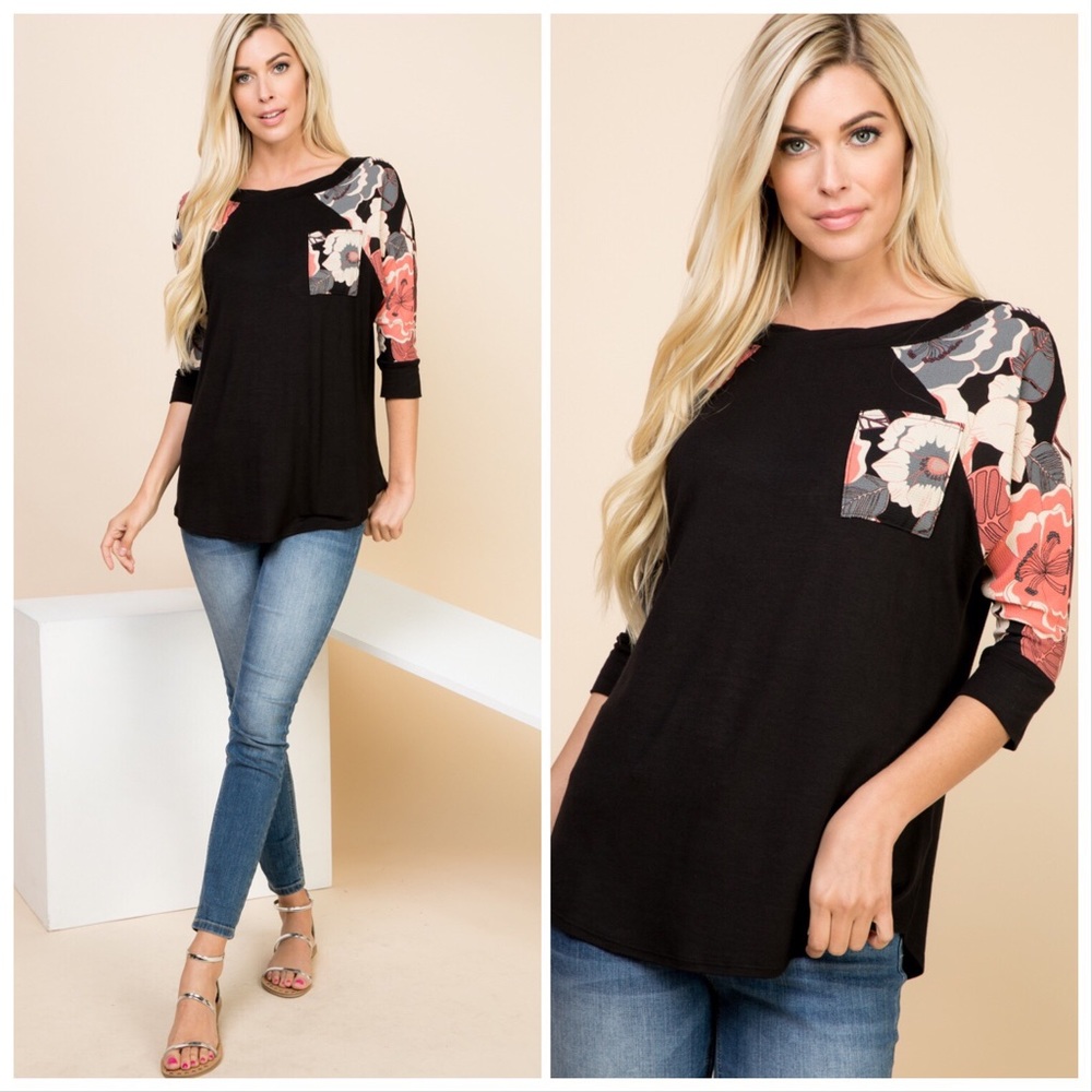 5⭐️BLACK FLORAL - Top - Picture 1 of 1